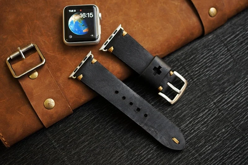 AWBF15 -D123 GOLD handgefertigt Vintage Leder Uhrenarmband incl. Lugs Adapter für Apple Watch 1 und 2 (oder Apple Watch Sport) 42mm oder 38mm – Bild 5